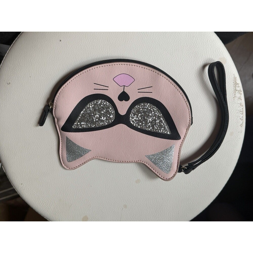 Luv Betsey Johnson Pink Cat With Sunglasses Wristlet Purse Bag Cat Lovers